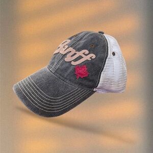 Legacy Gray and White Mesh Cap with Red Maple Patch